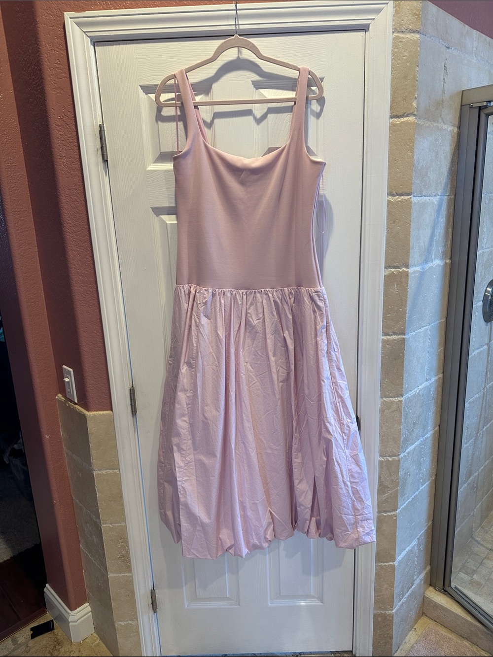 Abercrombie & Fitch Pale Pink Bubble Hem Midi Dress